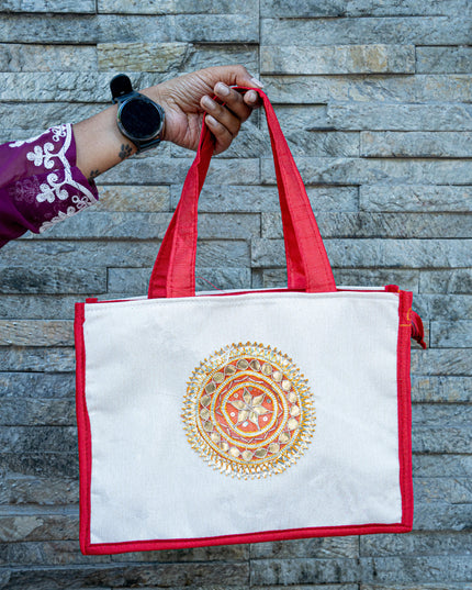 Handbag with Jute and Raw Silk Fabric - 12 x 9 inch - WBG1917