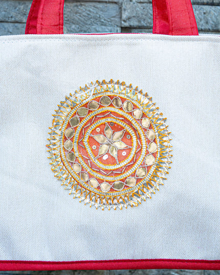 Handbag with Jute and Raw Silk Fabric - 12 x 9 inch - WBG1917