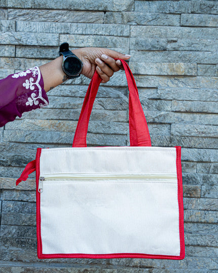 Handbag with Jute and Raw Silk Fabric - 12 x 9 inch - WBG1917