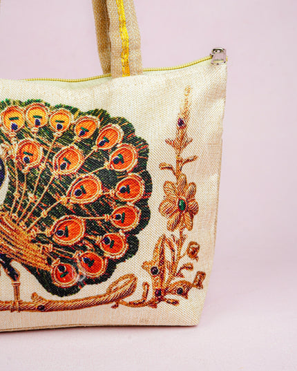 Handbag with Peacock Print - 10x7 inch - WBG1932