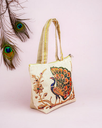 Handbag with Peacock Print - 10x7 inch - WBG1932