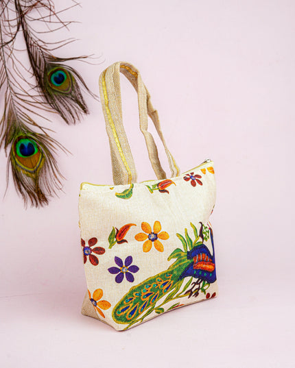 Handbag with Peacock Print - 10x7 inch - WBG1932