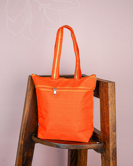 Raw Silk Hand Bag with Golden Design - 10x9 inch - WBG1934