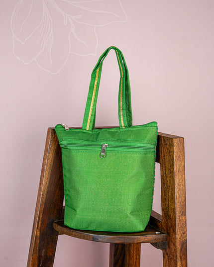 Raw Silk Hand Bag with Golden Design - 10x9 inch - WBG1934