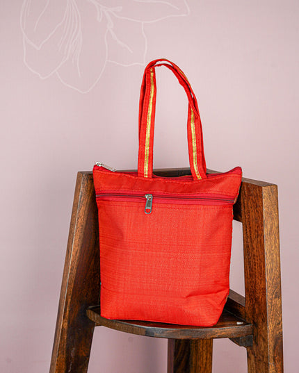 Raw Silk Hand Bag with Golden Design - 10x9 inch - WBG1934