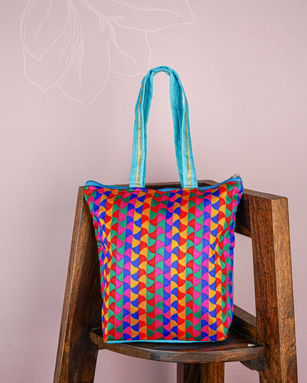 Raw Silk Hand Bag with Golden Design - 10x9 inch - WBG1934