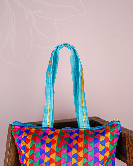 Raw Silk Hand Bag with Golden Design - 10x9 inch - WBG1934