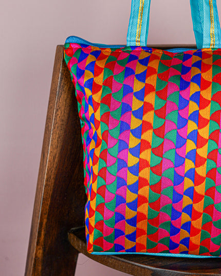 Raw Silk Hand Bag with Golden Design - 10x9 inch - WBG1934