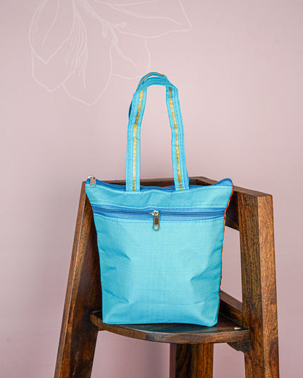 Raw Silk Hand Bag with Golden Design - 10x9 inch - WBG1934