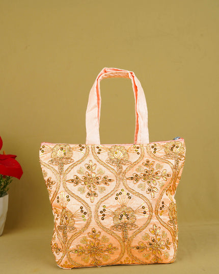 Golden Embroidery Handbag - 8 inch - WBG1946