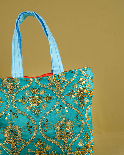 Golden Embroidery Handbag - 8 inch - WBG1946