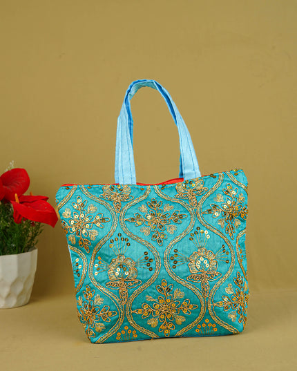 Golden Embroidery Handbag - 8 inch - WBG1946