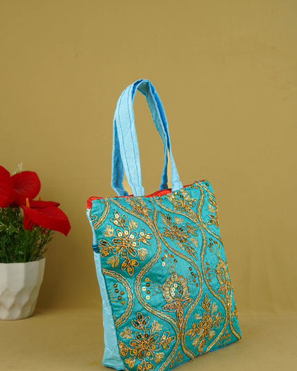 Golden Embroidery Handbag - 8 inch - WBG1946