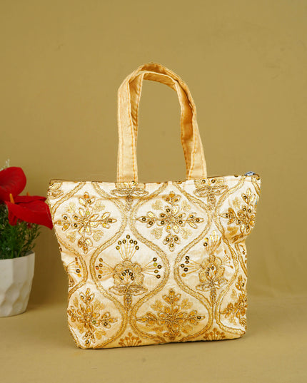 Golden Embroidery Handbag - 8 inch - WBG1946