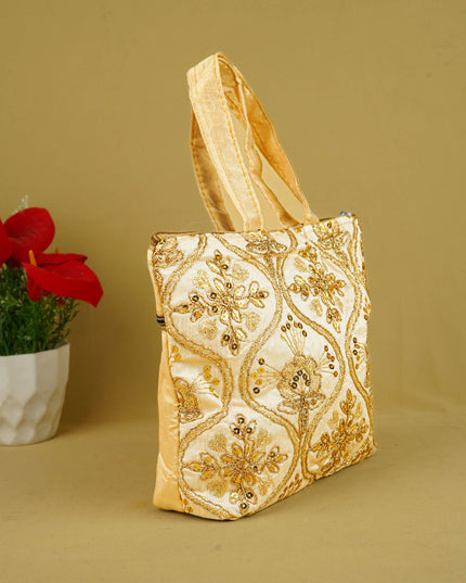Golden Embroidery Handbag - 8 inch - WBG1946