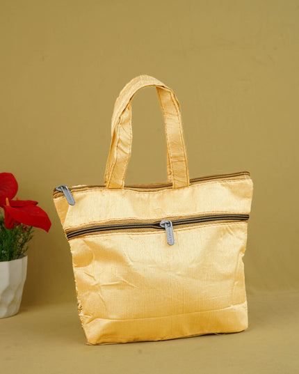 Golden Embroidery Handbag - 8 inch - WBG1946