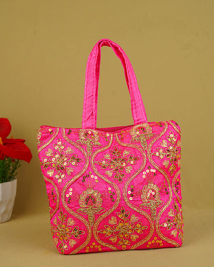 Golden Embroidery Handbag - 8 inch - WBG1946
