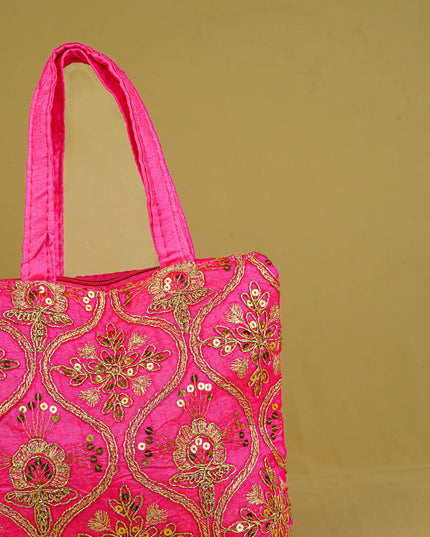 Golden Embroidery Handbag - 8 inch - WBG1946