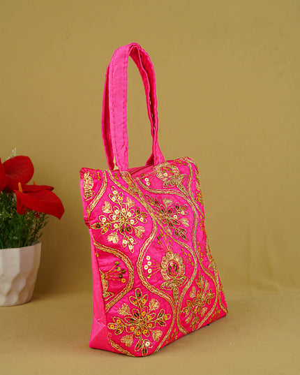 Golden Embroidery Handbag - 8 inch - WBG1946