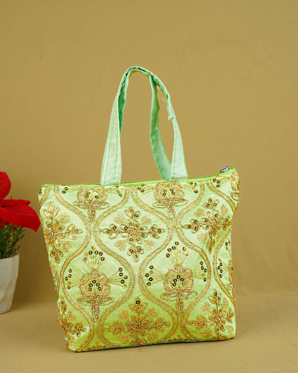 Golden Embroidery Handbag - 8 inch - WBG1946