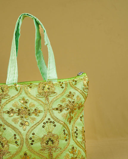 Golden Embroidery Handbag - 8 inch - WBG1946