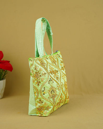 Golden Embroidery Handbag - 8 inch - WBG1946