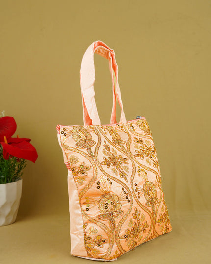 Golden Embroidery Handbag - 8 inch - WBG1946
