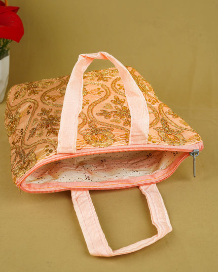 Golden Embroidery Handbag - 8 inch - WBG1946