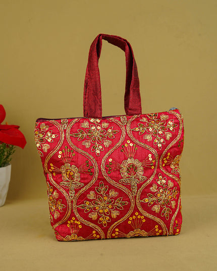 Golden Embroidery Handbag - 8 inch - WBG1946