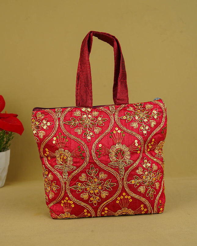 Golden Embroidery Handbag - 8 inch - WBG1946