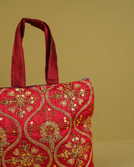 Golden Embroidery Handbag - 8 inch - WBG1946
