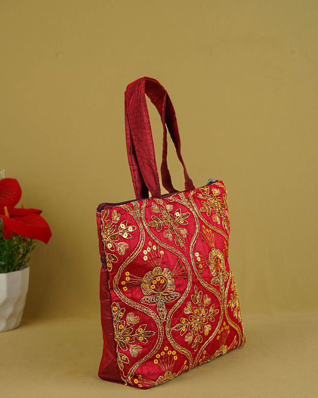 Golden Embroidery Handbag - 8 inch - WBG1946