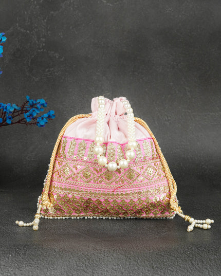 Potli Bag with Layered Embroidery Work  - 9 inch - WBG1947