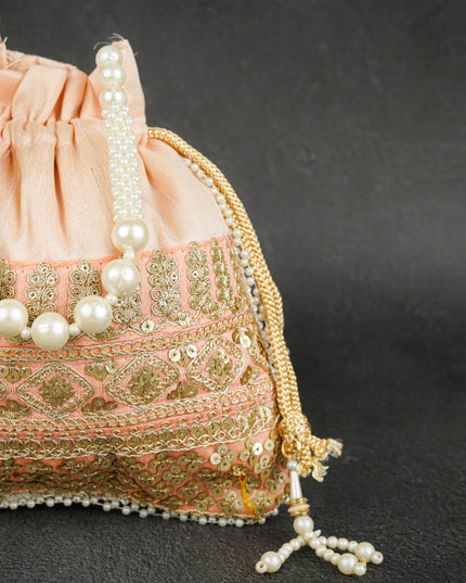 Potli Bag with Layered Embroidery Work  - 9 inch - WBG1947