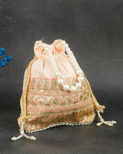 Potli Bag with Layered Embroidery Work  - 9 inch - WBG1947