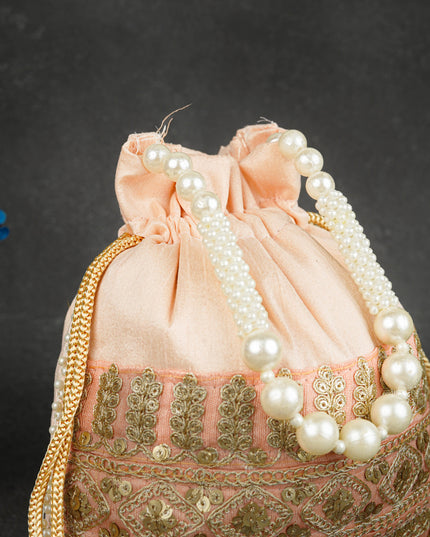 Potli Bag with Layered Embroidery Work  - 9 inch - WBG1947