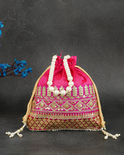 Potli Bag with Layered Embroidery Work  - 9 inch - WBG1947