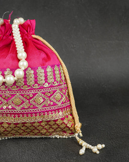 Potli Bag with Layered Embroidery Work  - 9 inch - WBG1947