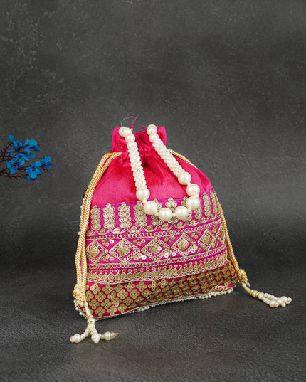 Potli Bag with Layered Embroidery Work  - 9 inch - WBG1947