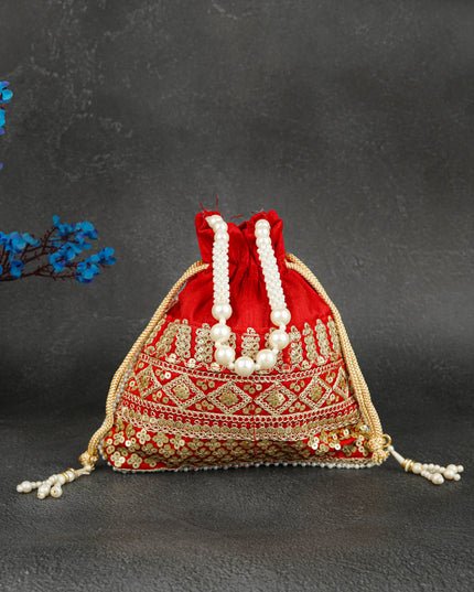 Potli Bag with Layered Embroidery Work  - 9 inch - WBG1947