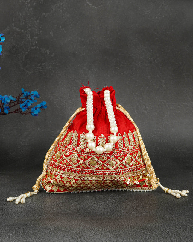 Potli Bag with Layered Embroidery Work  - 9 inch - WBG1947