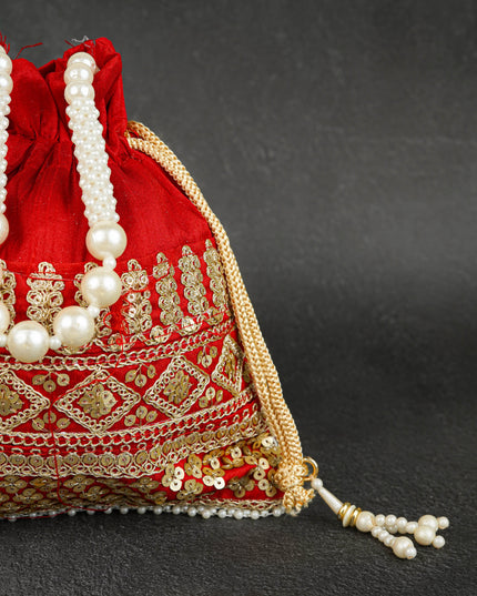 Potli Bag with Layered Embroidery Work  - 9 inch - WBG1947