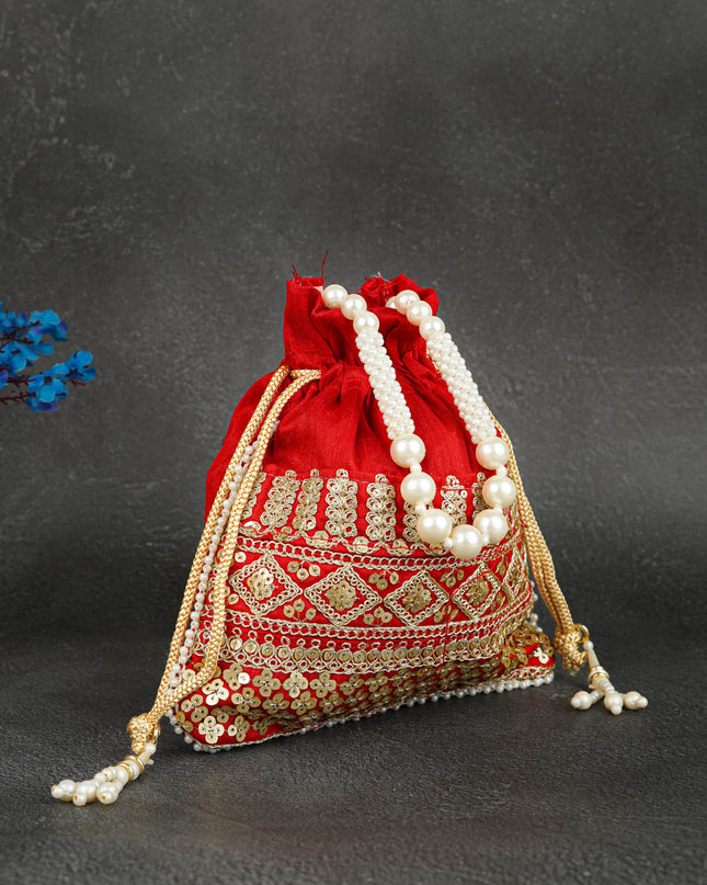 Potli Bag with Layered Embroidery Work  - 9 inch - WBG1947