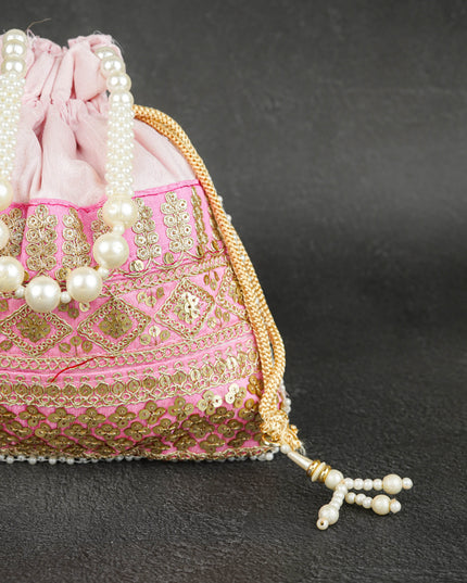 Potli Bag with Layered Embroidery Work  - 9 inch - WBG1947