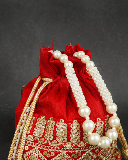 Potli Bag with Layered Embroidery Work  - 9 inch - WBG1947
