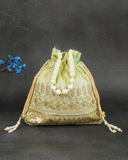 Potli Bag with Layered Embroidery Work  - 9 inch - WBG1947