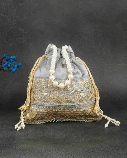 Potli Bag with Layered Embroidery Work  - 9 inch - WBG1947