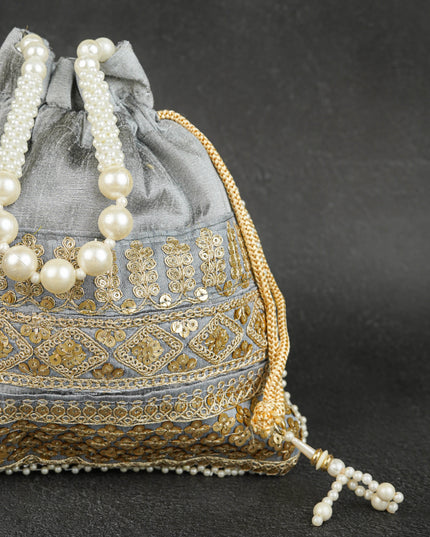 Potli Bag with Layered Embroidery Work  - 9 inch - WBG1947