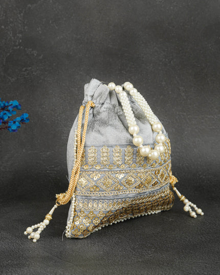 Potli Bag with Layered Embroidery Work  - 9 inch - WBG1947