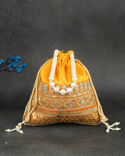 Potli Bag with Layered Embroidery Work  - 9 inch - WBG1947
